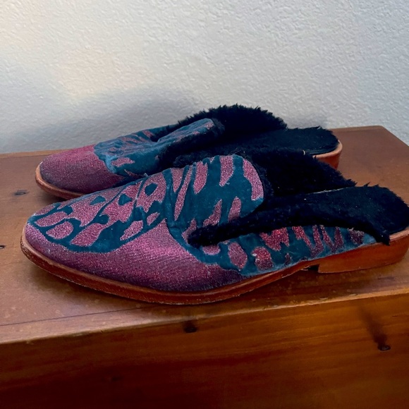 Free People, fur lined, metallic, mules - Picture 7 of 9